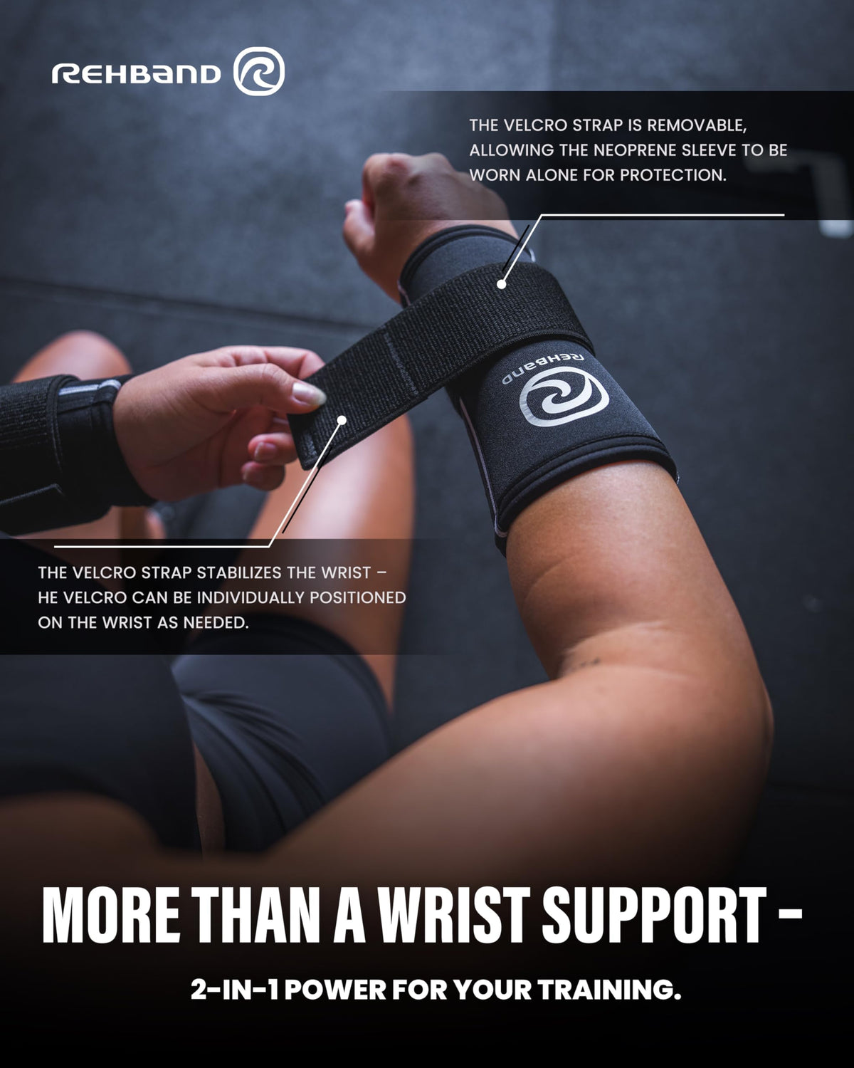 Rehband RX Wrist Support Power Max, 3-in-1 Neoprene Sleeve + Wrap for Strength Training, Protects during Kettlebell Training, stabilizes wrist, forearm protection, Colour:Black, Size:Large