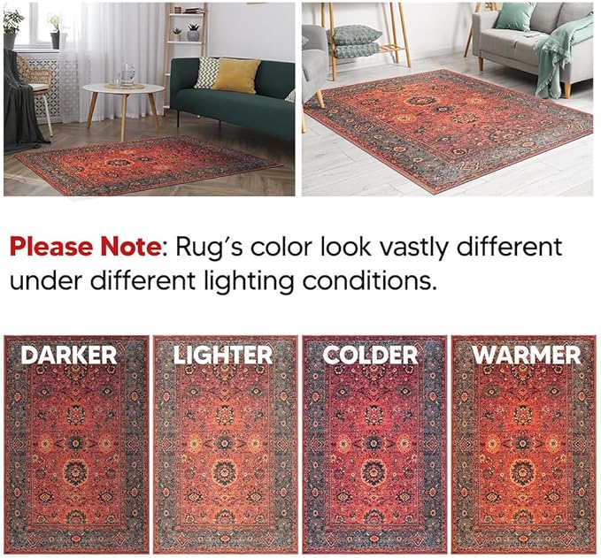 Keen Home Design 5x7 Rug - Machine Washable Area Rug with Non-Slip Backing, Ideal for Living Room, Dining Room, Bedroom - Vintage, Easy Clean, Durable, Low Pile Rug - (5' x 7')