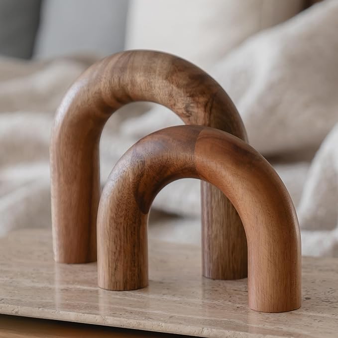 PEAKOLY Wood Arch Bookshelf Decor - Modern Shelf Decor Accents, Decorative Objects for Coffee Table, Entryway Table Sculptures, Minimalist Home Decorations for TV Console, Built in Shelves and Mantle