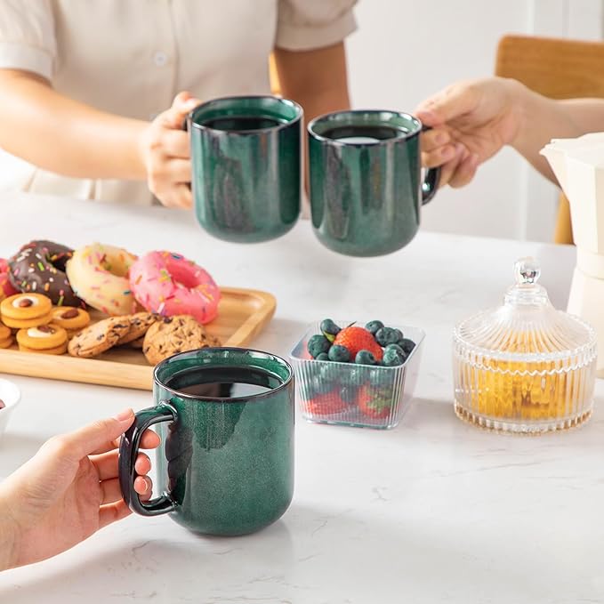 vancasso STARRY Coffee Mugs Set, 16 oz Ceramic Coffee Cups for Americano Hot Tea Iced Coffee Cold Brew Cocoa Milk Stoneware Mugs Set of 6, Dishwasher & Microwave Safe, Green