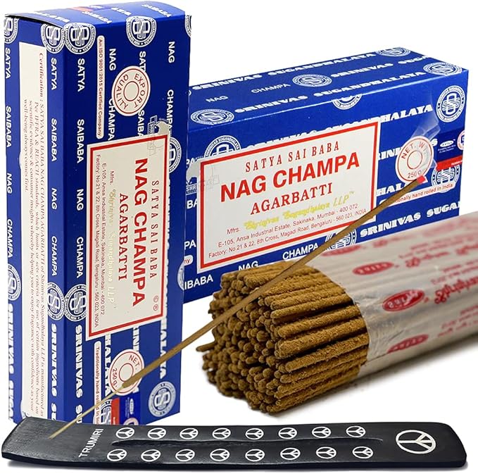 TRUMIRI Incense Stick Holder Bundle with Satya Sai Baba Nagchampa 250g Incense Sticks - Pack of 2 (Approx 500 Sticks)