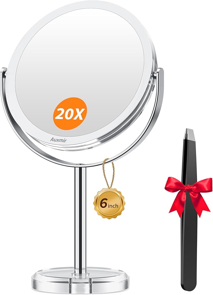Auxmir 20X Magnifying Makeup Mirror, Double Sided 1X/20X Magnifying Mirror, Tabletop Magnified Vanity Mirror with Magnification, 360° Rotation, Stand for Dressing Table, Bathroom, Bedroom