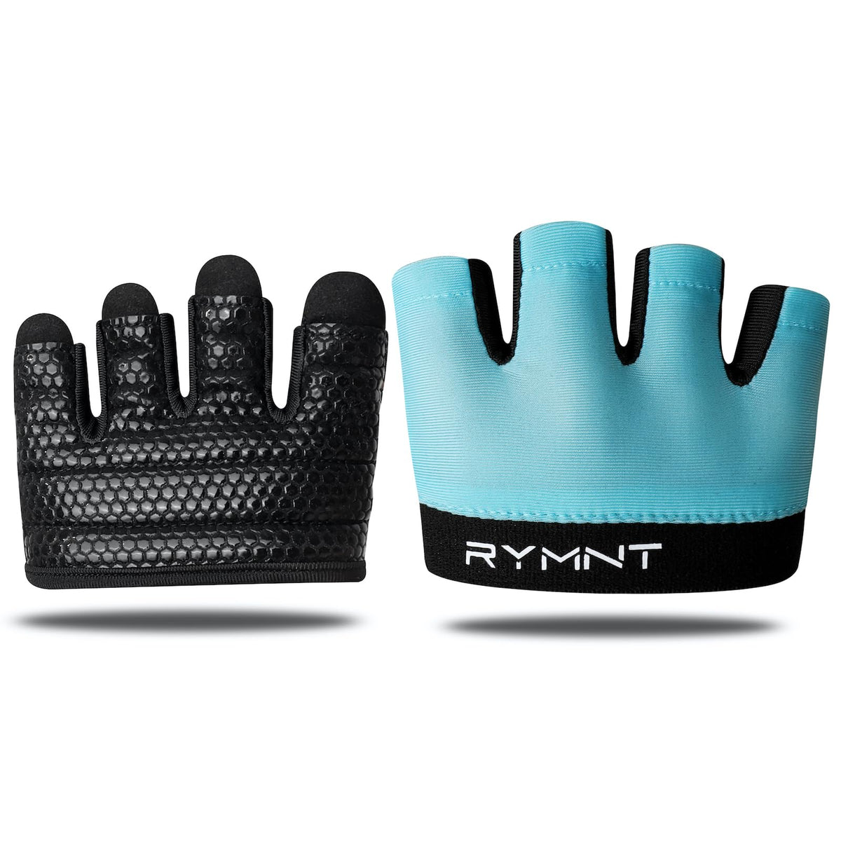RYMNT Minimal Workout Gloves,Short Micro Weight Lifting Gloves Grip Pads with Full Palm Protection & Extra Grip for Men Women Weightlifting,Gym,Cross Training,Powerlifting,WODs.Aqua-Large