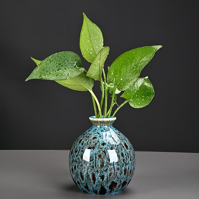 Ceramic Bud Vase Set, Fambe Blue Glazed Finish, Decorative Flower Vases (Blue-Set of 3)