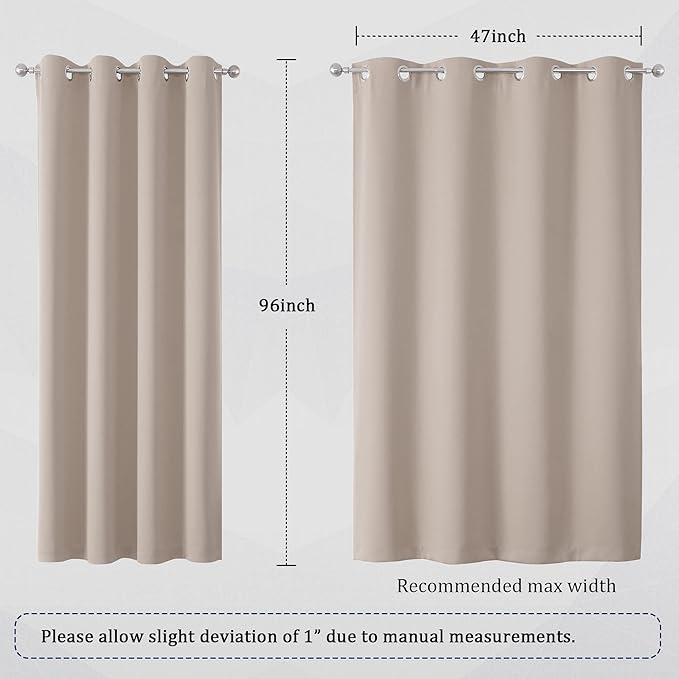 DUALIFE Blackout Curtains 96 Inches Long for Bedroom Thermal Insulated Curtain Panels with Grommet Room Darkening Widow Drapes/Draperies 52x96 Inch 2 Panels Light Taupe