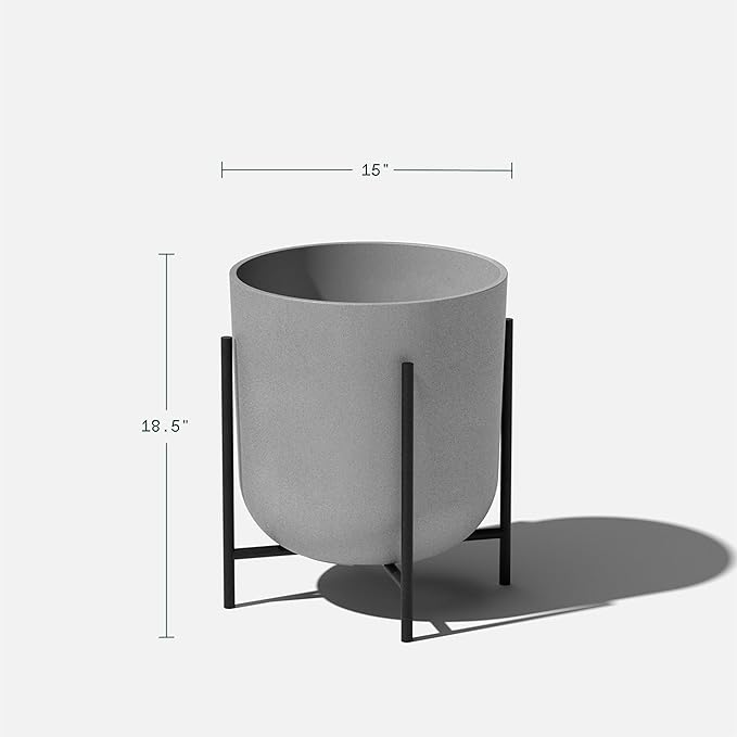 Veradek Mason Series Raised Lima Planter - Round Planter for Patio/Balcony | Plastic-Stone Composite w/Metal Plant Stand | Modern Décor for Plants