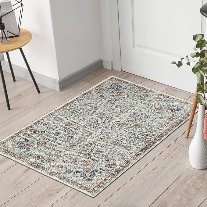 Keen Home Design 2x3 Rug - Machine Washable Entry Rug with Non-Slip Backing, Ideal for Enteryway, Kitchen, Bathroom, Laundry Room - Vintage, Easy Clean, Durable, Low Pile Rug - (2' x 3')