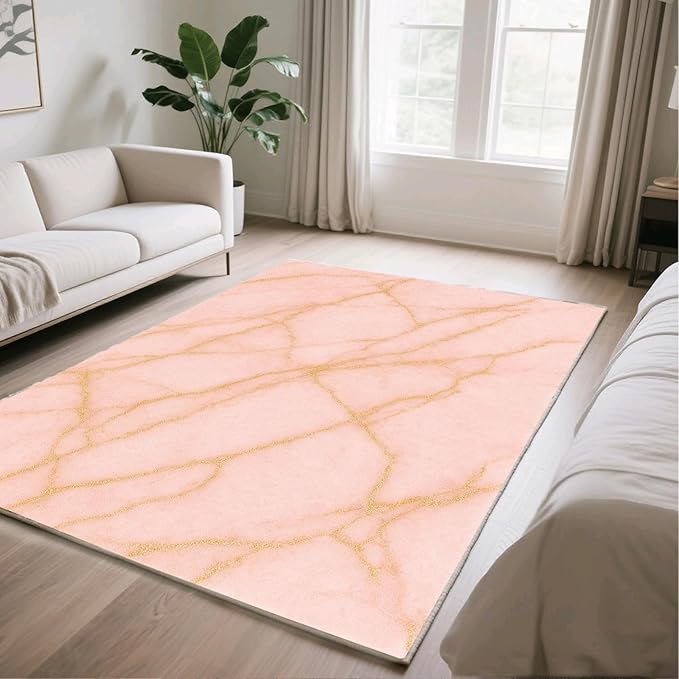 Abstract Marble Rug - 5x6 Area Rug, Modern Art Area Rugs, Luxury Marble Carpet, Washable & Non Slip & Soft Rugs Home Decor