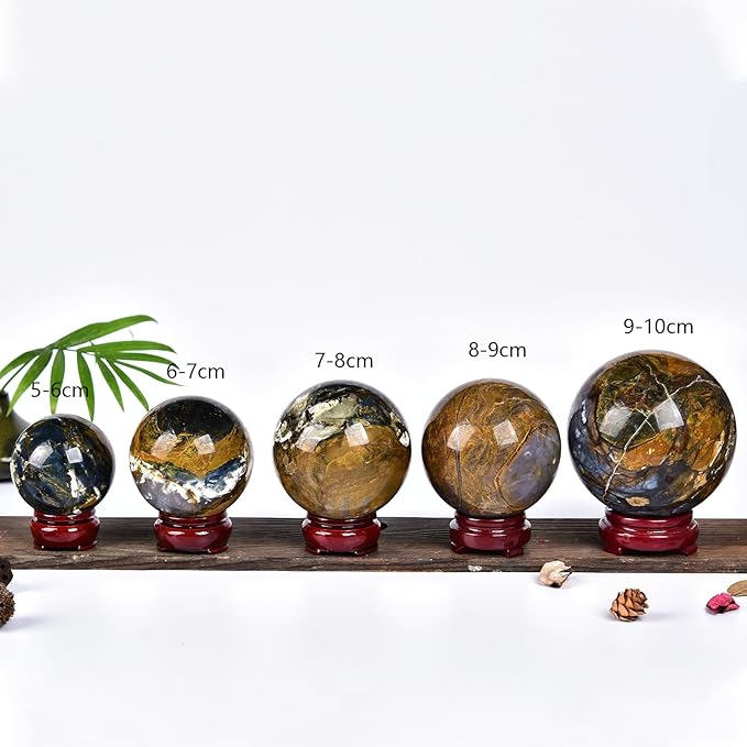 JIC Gem Pietersite Quartz Crystal Sphere,Decorative Crystal Ball Blues and Golden Browns Gemstone Sphere for Meditation,Office Table Decorations 90-100mm