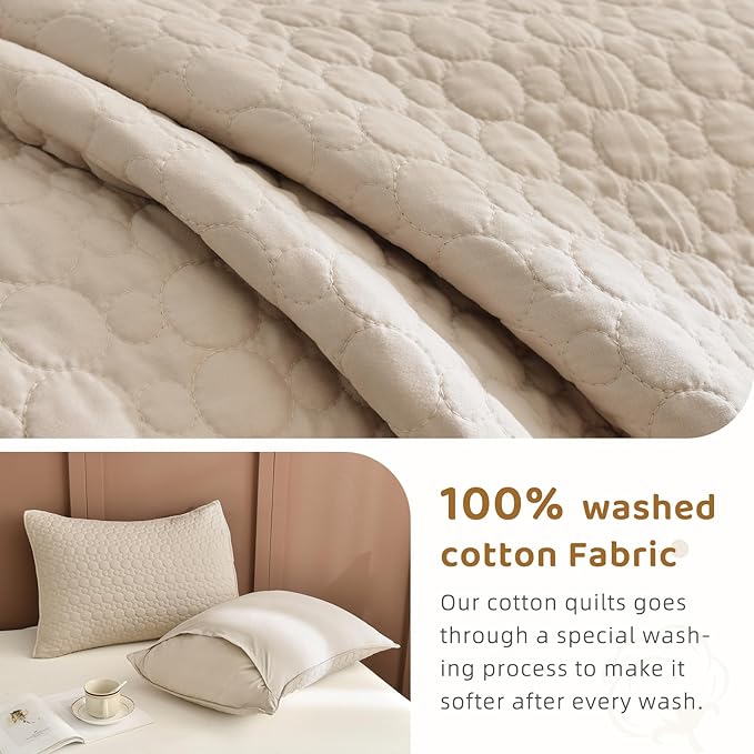 Sanracie Oversized King Quilt Bedspread Sets 120"*120", 100% Cotton Linen Colored Cal King Quilt Bedding Set CircularQuilting Extra Wide Large 3Pcs Coverlet Set for All Season Soft Thin Comforter