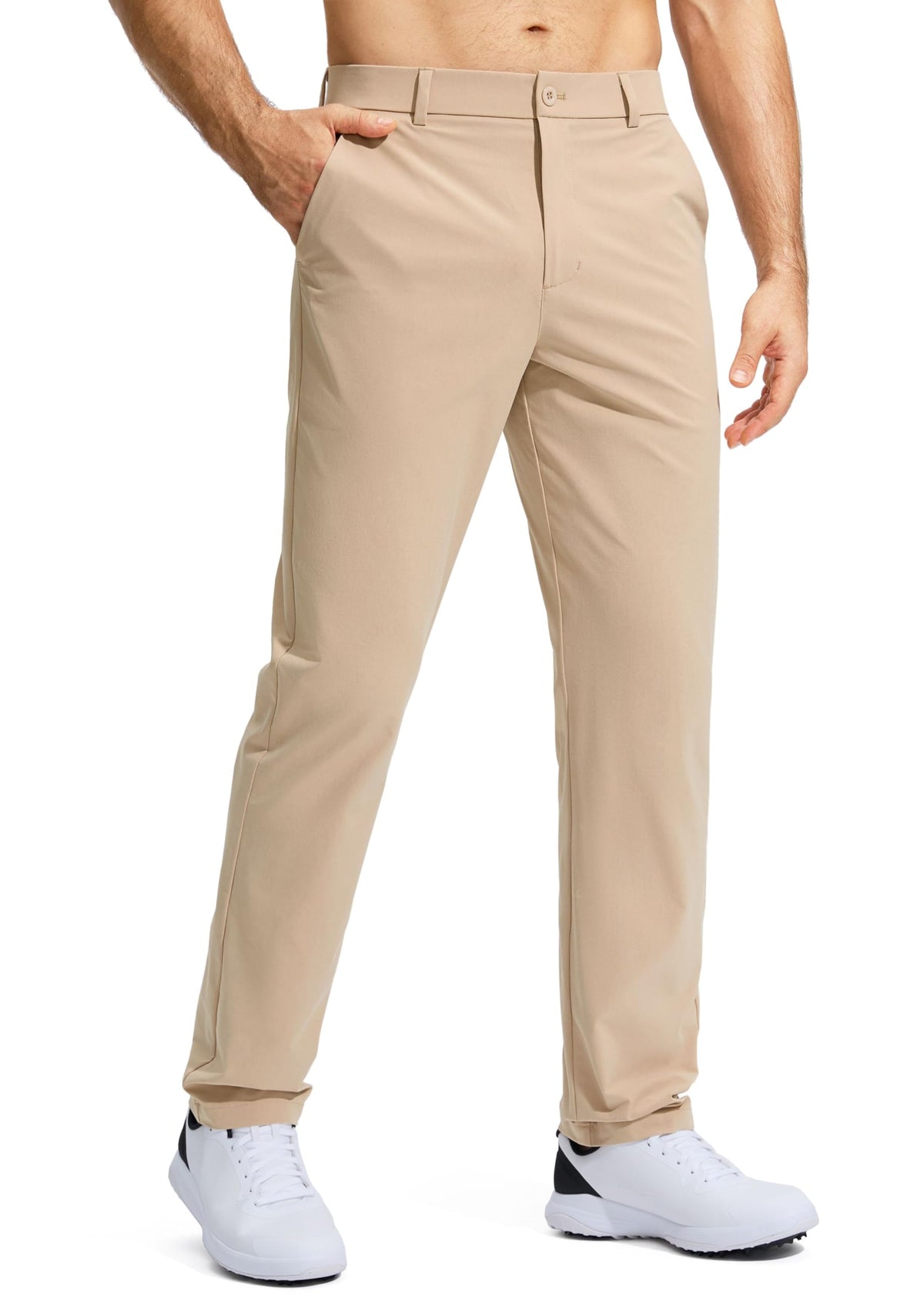 Pudolla Men's Golf Pants Work Dress Comfy Pants Casual Slacks Trousers with Pockets(Khaki 42Wx30L)