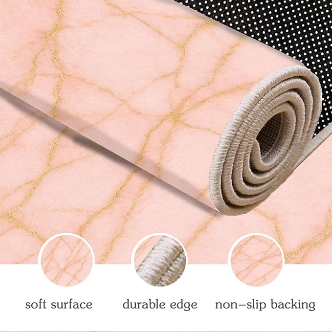 Abstract Marble Rug - 3x6 Runner Rug, Modern ArtLuxury Marble Bedside Rugs, Washable & Non Slip Carpet Home Decor
