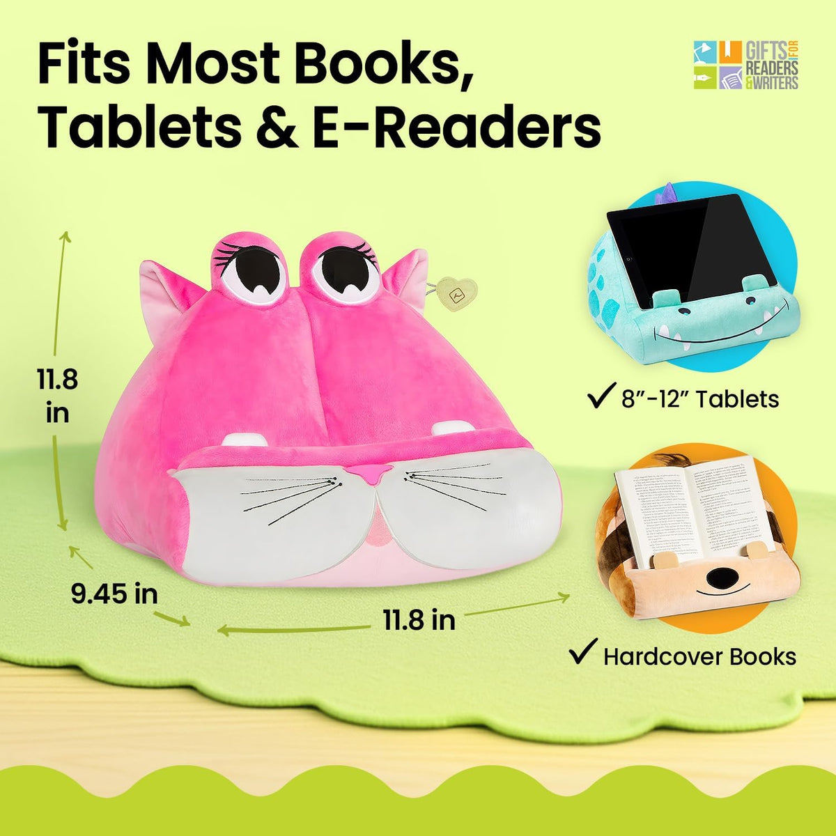 Gifts for Readers & Writers Tablet & Book Stand for Kids, Soft Reading Pillow, Book Holder with Pockets for Storage