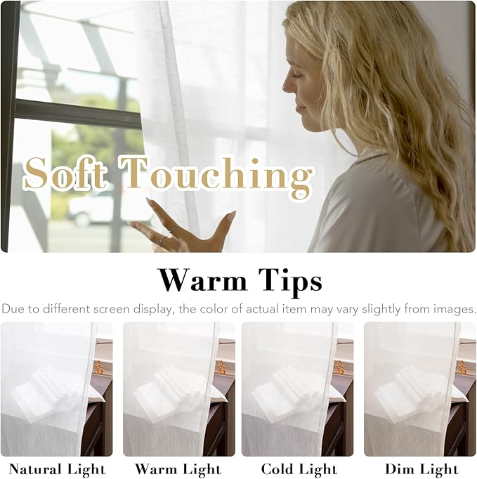 H.VERSAILTEX Linen Curtains Nickel Grommet Natural Linen Semi-Sheer Curtains 2 Panels Privacy Added Premium Soft Rich Material Drapes for Bedroom/Living Room - 52x54 - Inch - Pure White