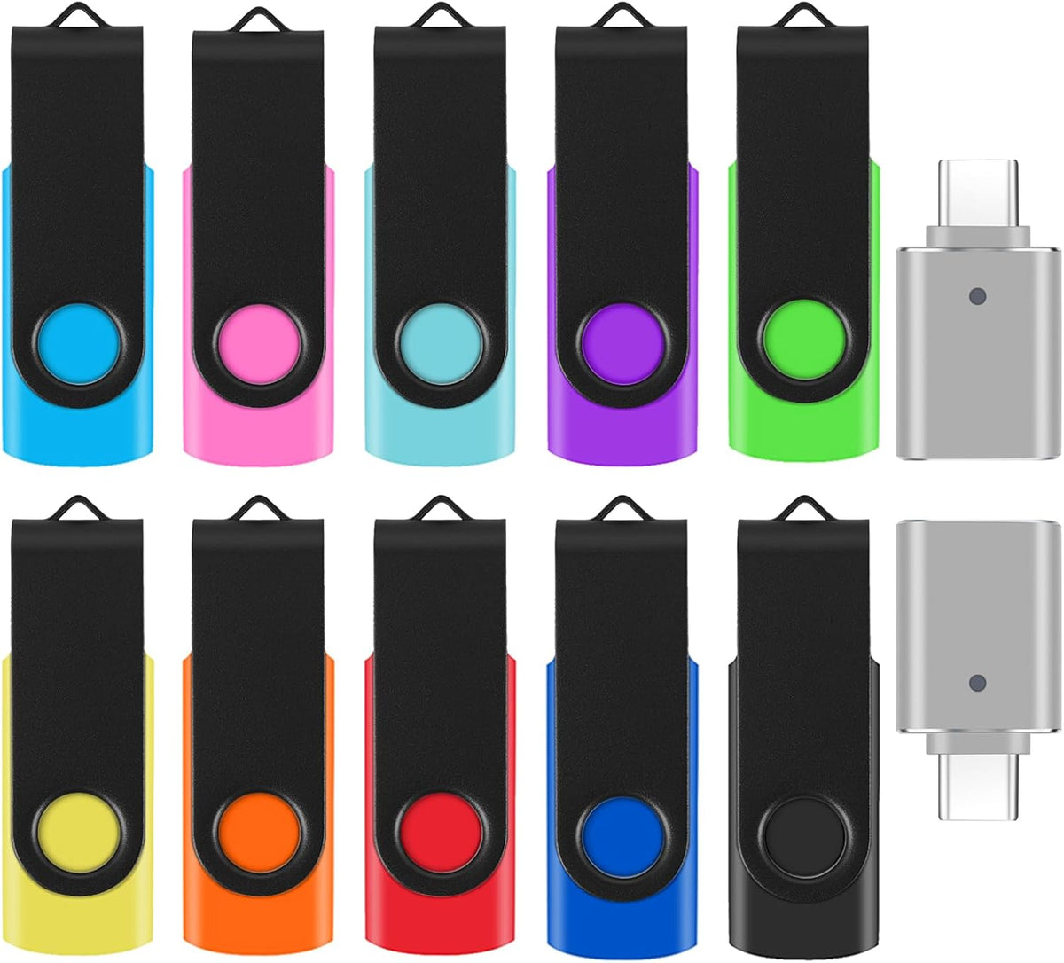 WesData 10 Pack 4GB 2 (10 Flash Drives with USB C Adapters, Thumb Drive, Memory Stick Compatible with PC, Laptops, Mac