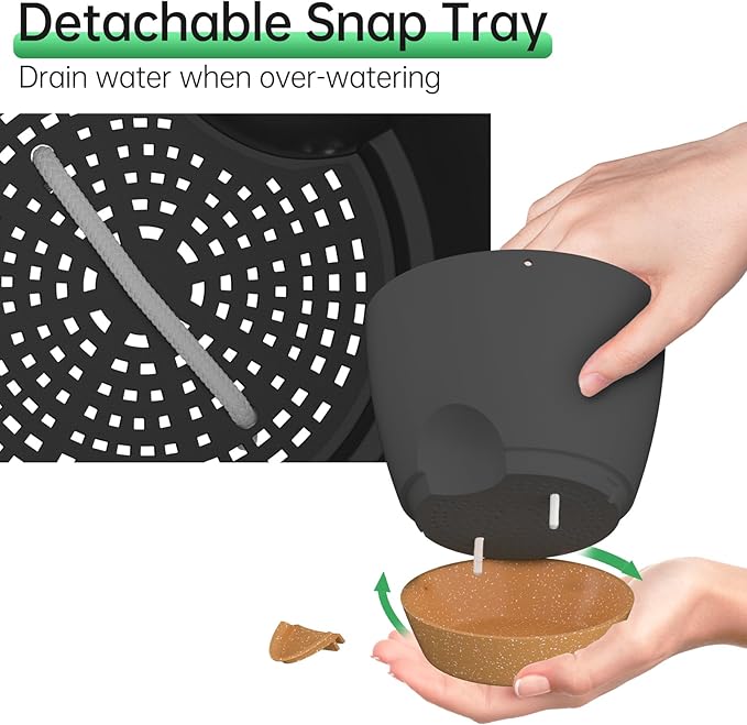 ZMTECH 6.5 Inch Hanging Planters for Indoor Outdoor Plants, 2 Pack Self Watering Hanging Plant Pots with Drainage Holes and Removable Saucer, Plastic Flower Hanging Pots with Watering Lip (Black)