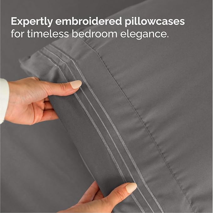 Cal King Size 4 Piece Sheet Set - Comfy Breathable & Cooling Bed Sheets Set - Hotel Luxury Bedding for Women, Men, Kids, Teens, Boys & Girls - Deep Pockets, Soft, Wrinkle Free - Oeko-Tex - Dark Grey
