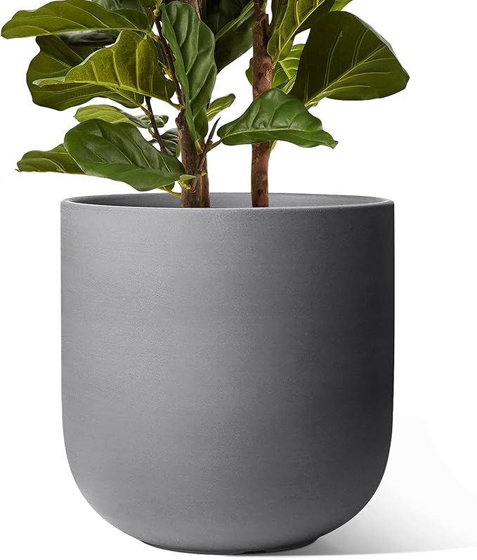 LE TAUCI 12 Inch Pots for Plants, Ceramic Large Planters for Indoor Plants, Indoor Plant Pots for Home Garden Patio Office, Big Planter Pots with Drainage Hole and Rubber Plug, Charcoal Gray