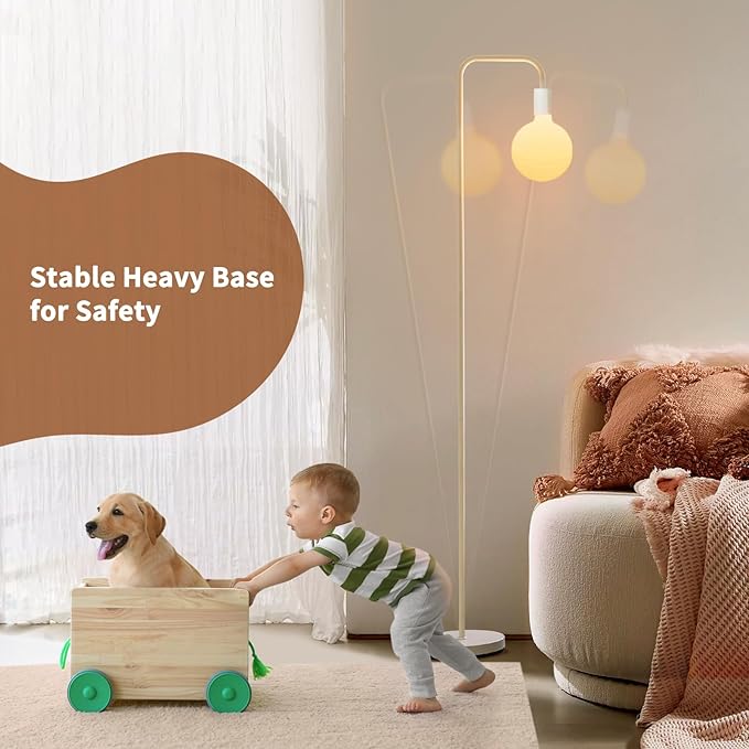 ONEWISH Modern Floor Lamp, Minimalist Standing Lamp with LED Bulb - Matt White Globe Glass 2700k Warm Light. 5.4ft Tall Floor Lamp for Livingroom, Bedroom, Office