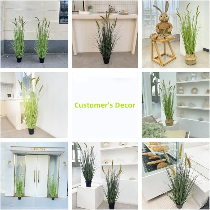 Green Onions Fake Plants,Artificial Plants Indoor, Fake Grass Decor Green Plant Fake Outdoor Flowers Fake Succulents,Artificial Tall Grass Plants with Pots House Decorative(47" 2 Pack)