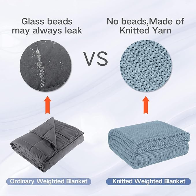 Guohaoi Knitted Weighted Blanket for Adults (Haze Blue 48"x72" 12lbs) No Beads Cooling Throw Blanket for Hot Sleepers, Home Decor Breathable Chunky Knit Heavy Blanket Use on Full Size Bed
