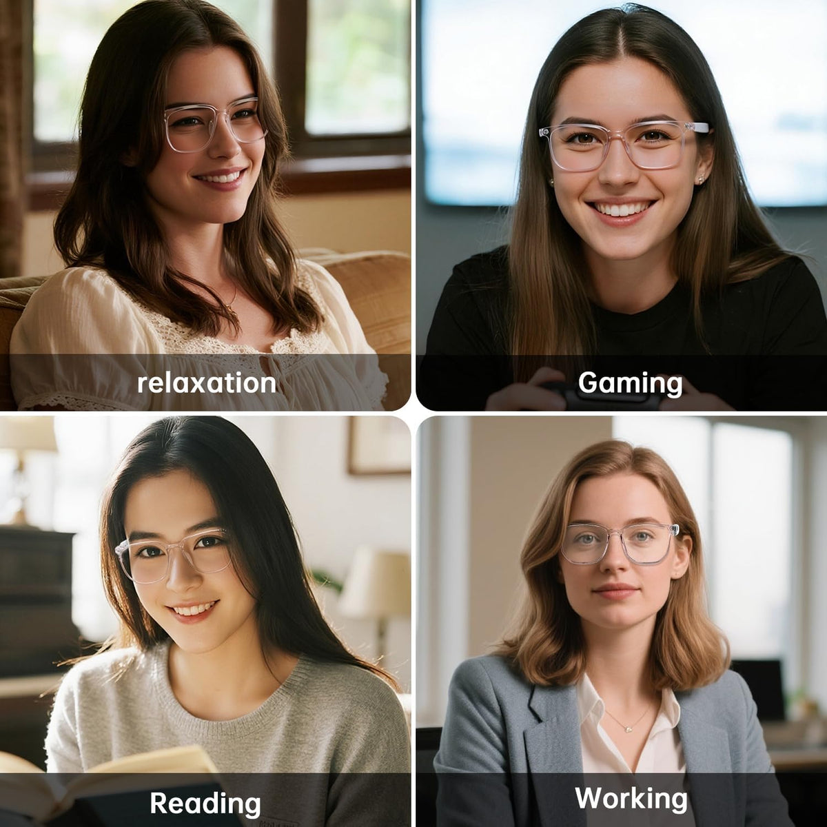 GenXenon (GS03-C) Smart Glasses for Women, Clear Frame Blue Light Glasses, Magnetic Charging, Open-Ear Design, Voice