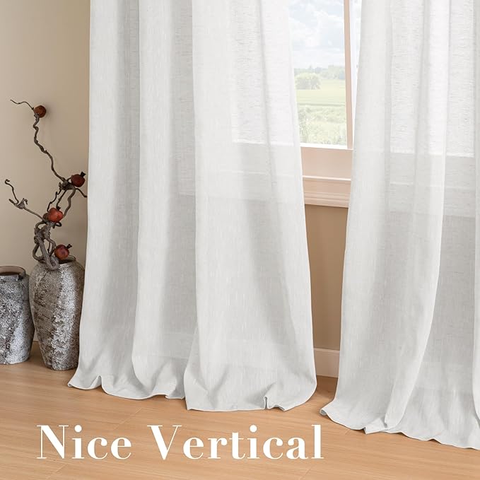 H.VERSAILTEX Linen Curtains Nickel Grommet Natural Linen Semi-Sheer Curtains 2 Panels Privacy Added Premium Soft Rich Material Drapes for Bedroom/Living Room - 52x54 - Inch - White