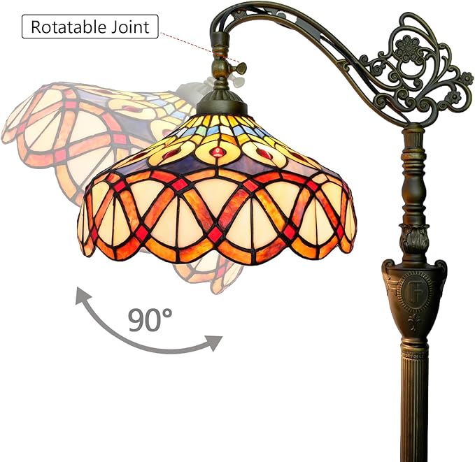 Tiffany Floor Lamp Yellow Peacock Tail Stained Glass Floor Light Adjustable Angle Tall Standing Lamp 63 inches for Home Living Room Bedroom