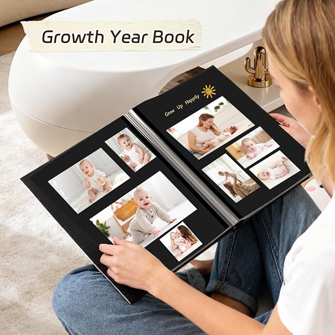 RECUTMS Photo Album 60 Pages Black Inner Button Grain Leather for 4x6 5x7 8x10 Pictures DIY Scrap Large Photo Book Baby Family Wedding Anniversary Self Adhesive Handmake Scrap Book（Wine Red）