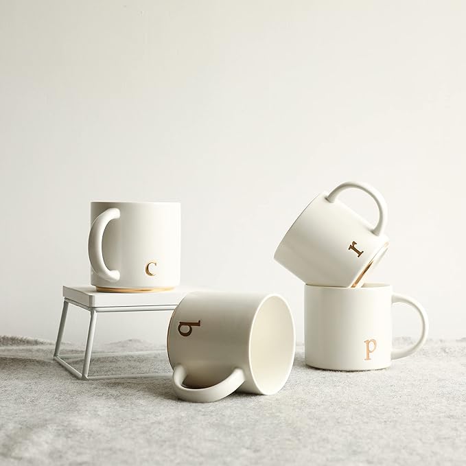 COLLECTIVE HOME - Monogram Ceramic Mugs, 15 oz Golden Initial Coffee Cups, Elegant Alphabet Tea Mugs, Elegant Personalized Mug with Gift Box, Luxurious Cups for Office and Home (c)