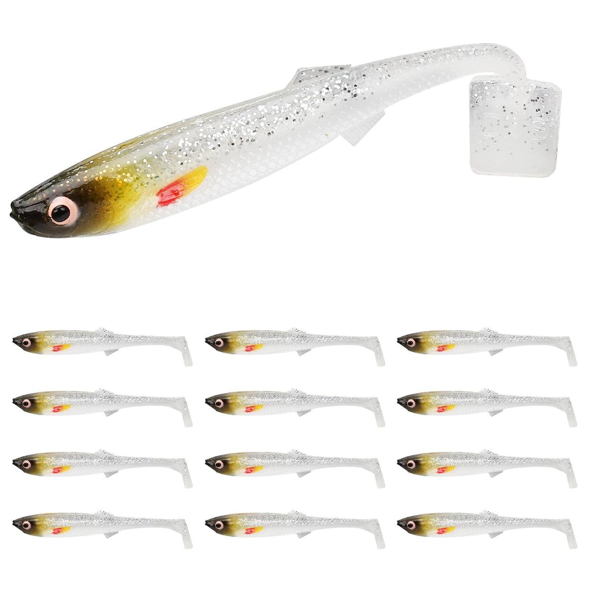 TRUSCEND Hand-Painted Soft Fishing Lures 12PCS, Paddle Tail Swimbaits, Fishing Lures for Bass Trout Crappie Walleye, Durable Plastic Bait for Bass Fishing, Shad Fishing Bait for Freshwater Saltwater