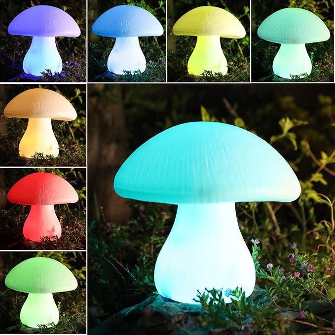 Outdoor RGB Mushroom Table Lamp Battery Waterproof Remote Control Table Lamp for Bedroom, Shower Small Bedside Lamps for Night Stands Bedside Lights Gift for Teen Girls Bedroom Indoor Living Room