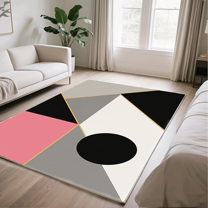 Abstract Geometry Rug - 2x3 Rug, Modern Geometry Bath Rugs, Minimalist Aesthetics Doormat, Washable & Non Slip Small Rugs Home Decor