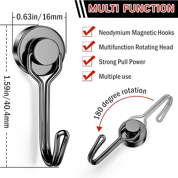 FINDMAG Magnetic Hooks, 30lbs+ Strong Magnetic Hooks Heavy Duty 2026 Criuse Ship Essentials, Black Refrigerator Magnet Hooks for Hanging, Office, Grill, Kitchen, Beach Vacation - 10 Pack