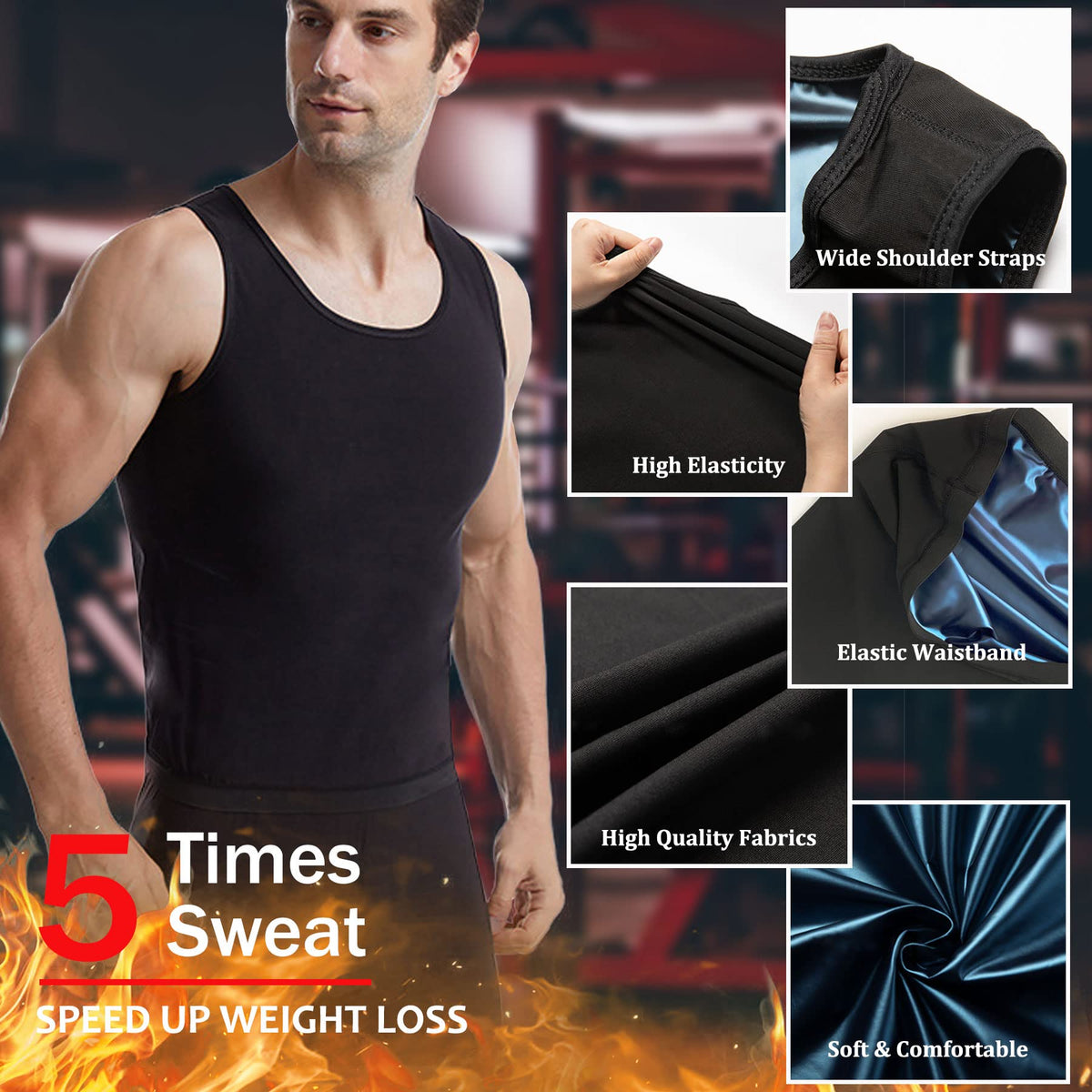 Sauna Shirt for Men, Short Sleeve Sauna Suit, Sweat Body Shaper Mens Sauna Vest Gym Exercise Tank Top