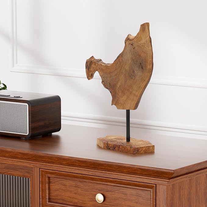 NAHARO Handcarved Root Wood Abstract Sculpture – Unique Rustic Tabletop Decor for Living Room,Entryway or Office, Eco-Friendly Wooden Art Gift
