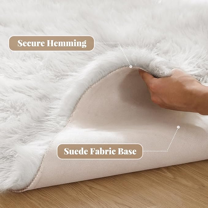 White Fluffy 5x7 Washable Area Rugs for Bedroom Faux Fuzzy Sheepskin Fur Rug for Living Room Nursery Rug