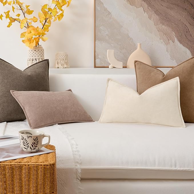 Kevin Textile Waterproof Decorative Pillow Covers Cream White 18x18 Inch Pack of 2 Soft Boucle Textured Throw Pillowcases Elegant Accent Pillows for Couch Sofa Chair Bed Home Decor Indoor Outdoor