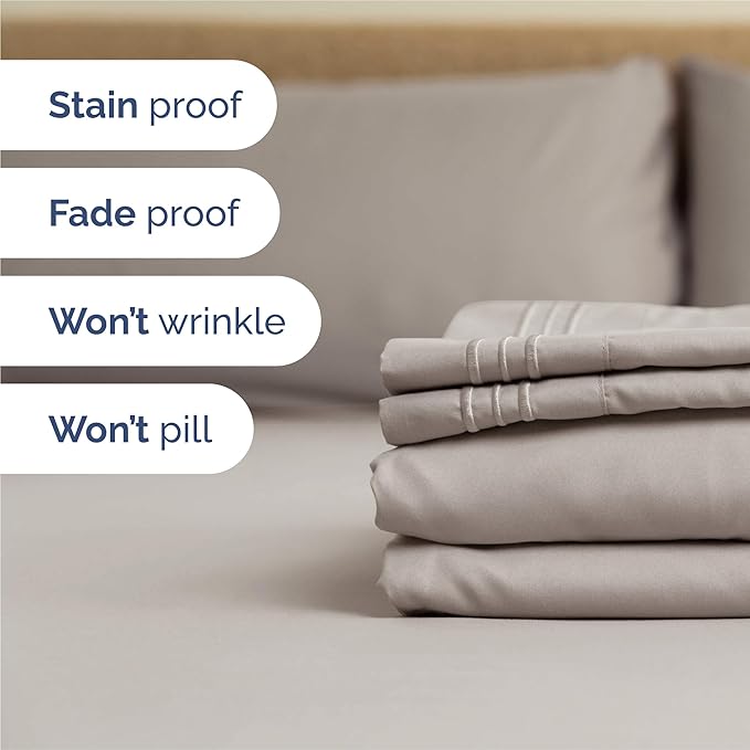 Split King Size 5 Piece Sheet Set - Comfy Breathable & Cooling Bed Sheets Set - Hotel Luxury Bedding for Women, Men, Kids, Teens, Boys & Girls - Deep Pockets and Wrinkle Free - Oeko-Tex - Light Grey