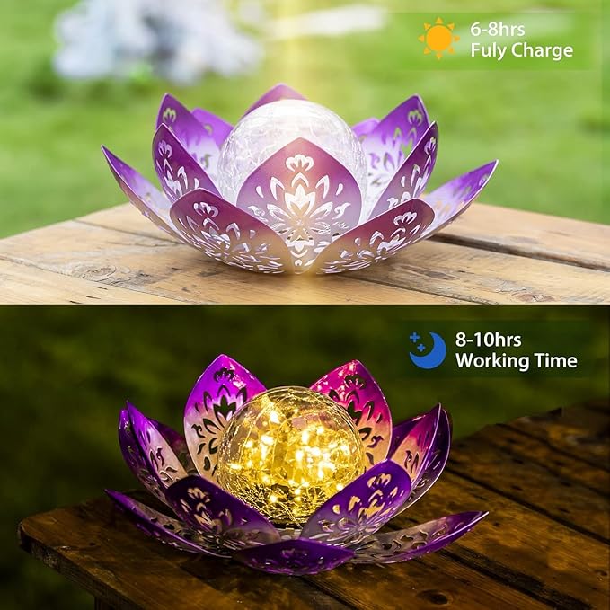 Huaxu Solar Garden Lights Outdoor Decorative - Bright Lotus Flower Table Lamp, Waterproof Solar Lights for Patio Pathway Yard Balcony Outside Decor