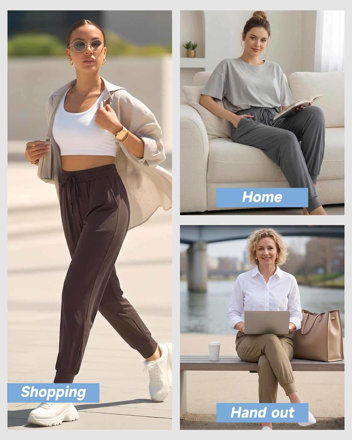TNNZEET Women's Joggers with Pockets - High Waisted Sweatpants Tapered Leg Drawstring Lightweight Athletic Pants Black