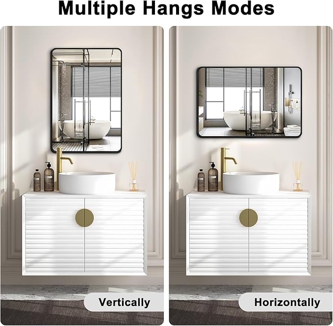 Bathroom Mirrors for Over Sink,2Pcs 24x36Inch Vanity Mirrors for Wall,Black Metal Frame Rectangle Mirrors for Bathroom,Farmhouse,Restroom,Hangs Horizontally or Vertically