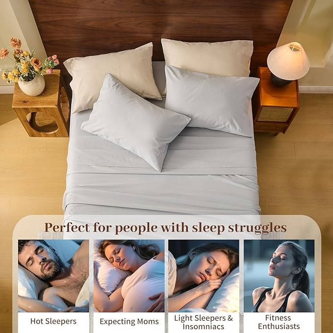 MEISHANG 100% French Pure Linen Sheets Queen Size - Bed Sheets 4 Piece Sets, Soft Durable Flax Linen, Anti-Tear Breathable Oeko-Tex Certified with 16" Deep Pocket (Silver Grey)