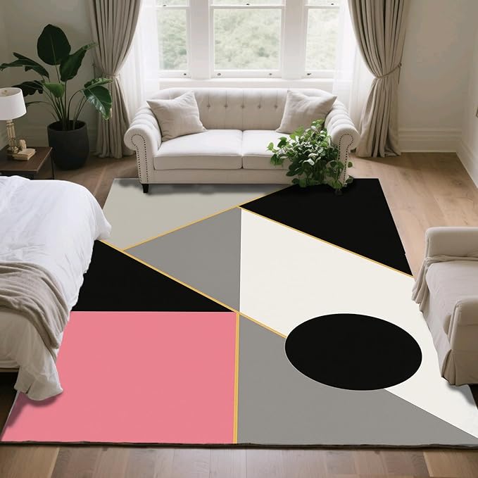 Abstract Geometry Rug - 5x7 Area Rugs, Modern Geometry Rug, Minimalist Aesthetics Bedroom Rugs, Washable & Non Slip Carpet Home Decor
