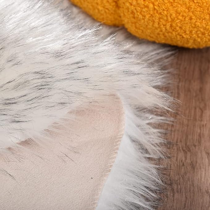 White and Grey Area Rugs 9x12 Living Room Large Washable Faux Fur Rugs for Bedroom Nursery Shaggy Sheepskin Fur Rectangle Rug