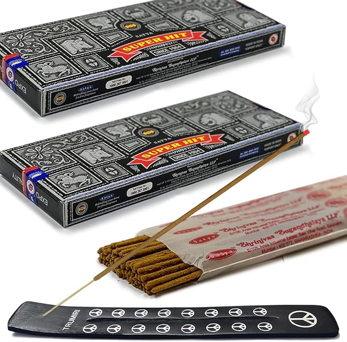 TRUMIRI Incense Stick Holder Bundle with Satya Super Hit 100g Incense Sticks - Pack of 2 (Approx 200 Sticks)