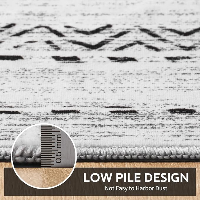 10x14 Area Rugs for Living Room Machine Washable Rug Distressed Indoor Carpet Neutral Moroccan Boho Rug Ultra Soft Area Rug for Bedroom Dining Room Playroom Office, Black