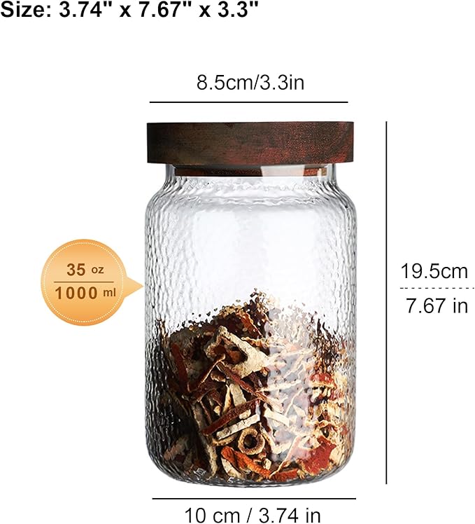 Viovian Glass Storage Jars With Wooden Lids 34 oz Anti-Slip Coffee Sugar Container Decorative Glass Canister Jar for Food Coffee Bean Candy Cookie 1000ml