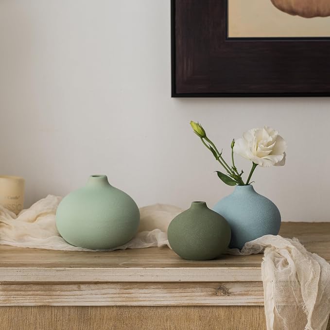 Ceramic Vase Set of 3, Mini Flower Vase for Home Decor, Modern Vase, Small Flower Vases for Dining Table Centerpieces,Living Room,Shelf,Mantel and Entryway Display