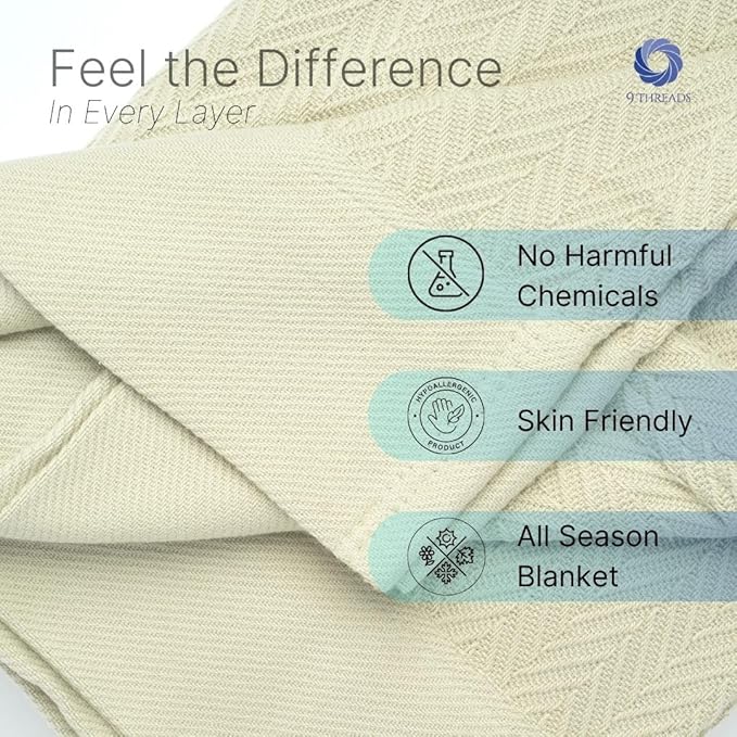 100% Cotton Herringbone Weave Blankets, 90" X 90" Queen, Throw Blanket for Bed, All Season Cotton Blanket, Cozy Blanket,Throws & Bed Blanket, Throw Blanket for Couch, Modern Home Decor -Sage